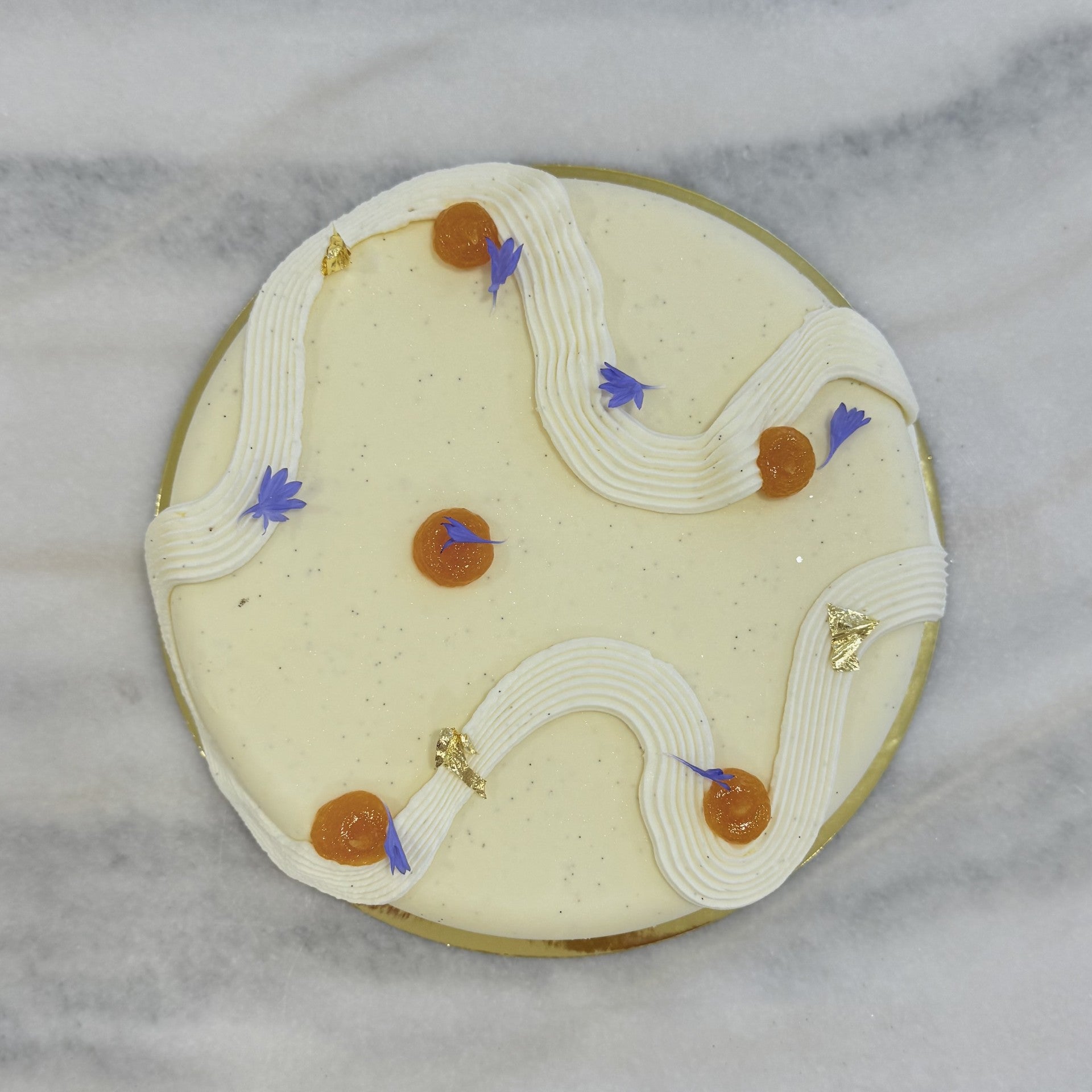 Olive oil, apricot & vanilla entremet
