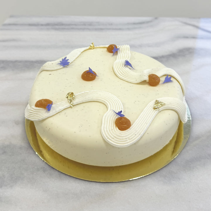 Entremet à l’huile d’olive, abricot et vanille